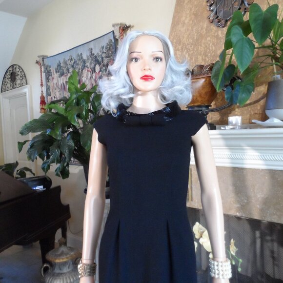 New Moschino CheapandChic Black Sheath Dress w. Beaded Stand Up Collar Size 4 - Picture 5 of 16